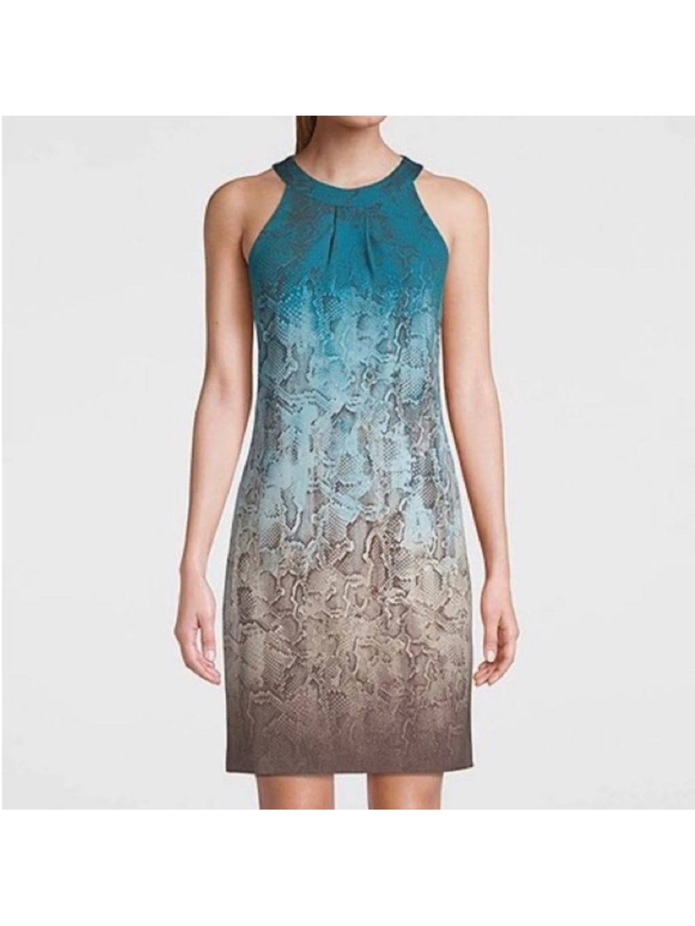 WHBM Teal to Brown Ombre Animal Print Halter Dress size Large